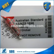 China's alibaba PET Custom logo Security label Shenzhen ZOLO peel off price labels